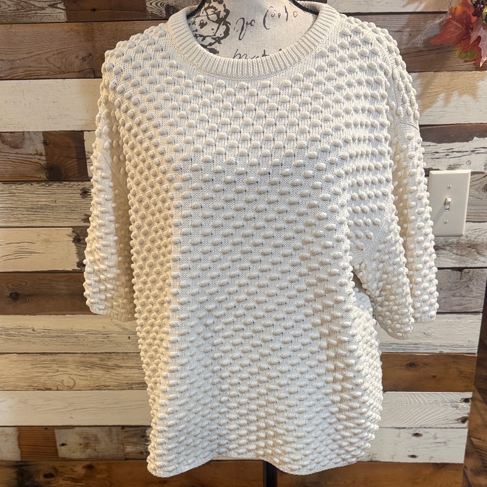 Tory Burch Cream Textured Crew Neck Sweater